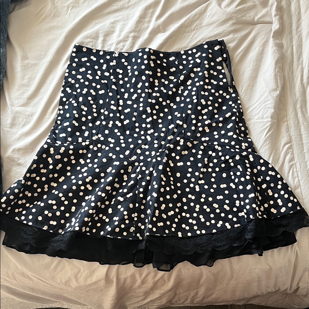 Black and White Polka Dot Midi Skirt with Lace Trim
